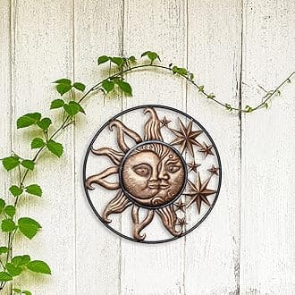 11.4 * 11.4" Cast Iron Heavy Duty Sun Face Wall Plaque, Wrought Iron Metal Wall Art Decoration Creative Sun Moon Sculptures Hanging Ornaments Statue for Home Living Room Garden Decor