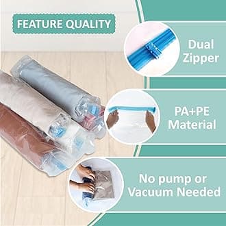 Cozy Essential 16 Travel Compression Bags, Hand Space Saver No Vacuum Needed (6 Large, 6 Medium, 4 Small Roll Up)