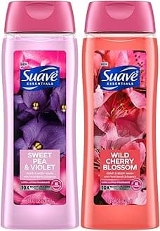 Body Wash Variety 2-Pack, Sweet Pea & Violet + Wild Cherry Blossom – Gentle Body Washes with Floral Blend Oil Essence, 18 Oz Ea