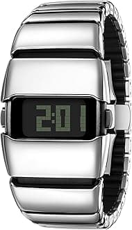 Unique Metal Digital Watch for Men, Retro 2000s Vintage OLED Display Ironman Watch Men Style Stainless Steel Band Waterproof Minimalist Unisex Streetwear Gift for Men X6000