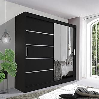 Spacious Bedroom Sliding Wardrobe - Sleek and Functional Design comes in White/Grey/Black/Oak and Width 120cm/150cm/180cm/203cm/250cm (Black, 180cm)