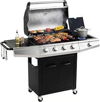 MASTER COOK 4+1 Burners Gas Grill, 518 Sqin Cooking Area, 52,000 BTU Propane Grill with Side Burner, Stainless Steel Cabinet Grill, Black