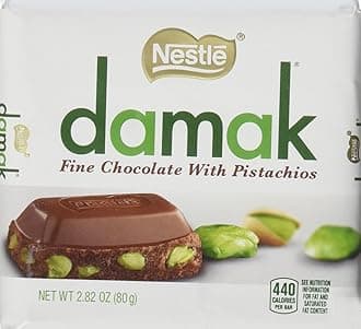 Damak Milk Chocolate with Pistachio 80g Bar Pack, 3 Count - Halal - Made in Turkey