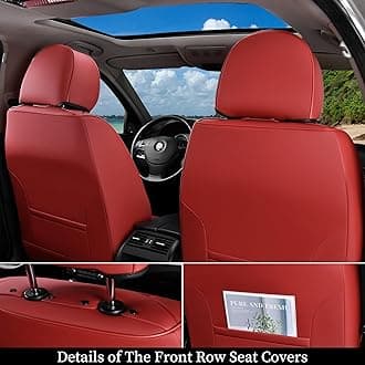 Coverado Car Seat Covers Full Set, Red Seat Covers for Cars 5 Seats, Breathable Fabric& Faux Leather Car Seat Cushions, Front and Rear Car Seat Protectors, Universal Seat Covers Fit for Most Vehicles