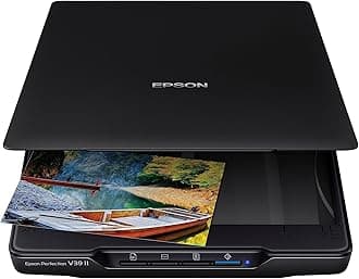 Perfection V39 II Color Photo and Document Flatbed Scanner with 4800 dpi Optical Resolution, Scan to Cloud, USB Power and High-Rise, Removable Lid