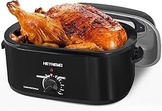 Roaster Oven 28 Quart, Electric Roaster Pan with Visible & Self-Basting Lid, Large Stainless Steel Electric Turkey Roaster Oven Defrost Warm Function, Removable Pan Rack, Fits Turkeys Up to 30LB Black