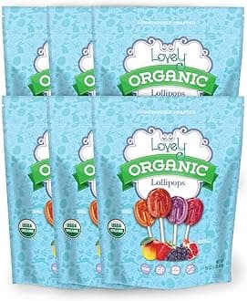 Lovely Candy Co.Organic Lollipops, 16oz Bag (6-Pack) | Vegan, Gluten-Free, Non-GMO, NO Artificial Colors or Flavors | Mango, Strawberry, Grape & Pomegranate Flavored CandyUSDA Organic