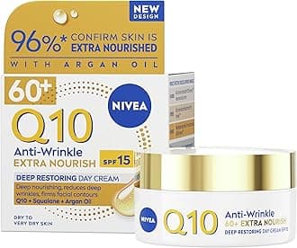 Q10 Anti-Wrinkle 60+ Extra Nourishing Day Cream SPF 15 (50ml), Anti Wrinkle Face Cream to Reduce Fine Lines and Firm Skin, Nourishing Face Moisturiser for Mature Skin