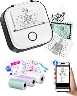 Memoking Mini Printer - Sticker Printer T02 Portable Thermal Inkless Sticker Maker Machine, Bluetooth Pocket Labeler for Study Graphics, Anatomical Diagrams, Photos, Receipts, DIY,Gift