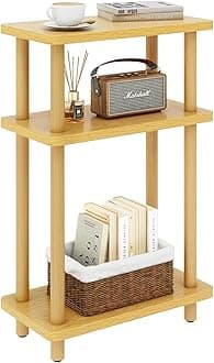 IBUYKE Narrow Side Table, 3-Tier End Table with Storage Shelf Black, Slim Small Table, 40x18x62.5cm,Thin Bedside Table for Living Room Bedroom Office, No-Tool Assembly, Natural WST009N
