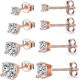 925 Sterling Silver Stud earrings Set | White Gold Plated Hypoallergenic Stud Earrings | Cubic Zirconia Stud Earrings for Women (2mm,3mm,4mm,5mm,6mm,7mm) 8 CZ colors options