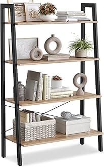 VASAGLE Ladder Shelf, 4-Tier Bookshelf, Storage Rack, Bookcase with Steel Frame, for Living Room, Home Office, Kitchen, Bedroom, Industrial Style, Camel Brown and Ink Black ULLS144B50