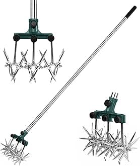 Rotary Cultivator Garden Rotary Tiller Adjustable Stainless Steel Poles Hand Tiller for Soil Mixing or Reseeding Grass Lawn Tiller Total Length 57 Inch