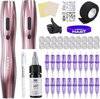 Mast Tattoo Kit Cordless Rotary Tattoo Machine gun Kit complete for beginners 2Pcs Changeable Battery Power Supply 20Pcs Tattoo Cartridge Needles