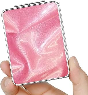 Pocket Mirror, Small Travel Mirror with Magnification, Portable Double-Sided Magnifying Cosmetic Mirror for Daily (Gorgeous Pink)