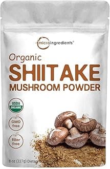 Organic Shiitake Mushrooms Powder, 8 Ounce, All-Natural Seasoning Mushroom Powder for Cooking, 1000mg Per Serving, Vegan Friendly, Non-GMO