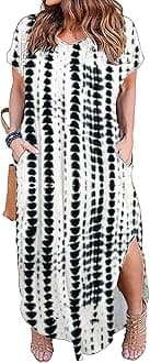 Kancystore Women's Plus Size Dresses Summer Casual Loose Pocket Short Sleeve Slits Long Maxi Dress XL-5X