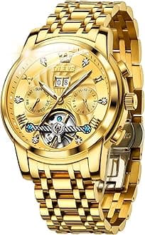 - Automatic Gold Watches for Men Luxury Classic Stainless Steel Calendar Luminous Waterproof Watches for Men