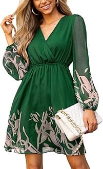 CUPSHE Women's Mini Dresses Casual Spring V Neck Chiffon Long Peasant Sleeves Flowy Spring Dress