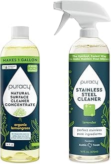 Puracy Natural Surface Cleaner Concentrate, Multi Purpose Cleaner, Organic Lemongrass & Natural Stainless Steel Sink Cleaner, Stainless Steel Cleaner for Appliances, Lavender Spray Bundle