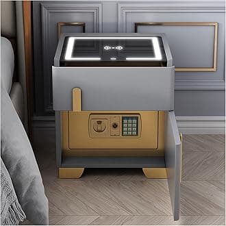 Smart Nightstand with Hidden Safe Bedroom Side Tables with Charging Station&USB/Type-C Ports LED Night Stand Adjustable Brightness Wood Bed End Table,Light Gray-L*W*H: 15.7 * 15.7 * 19.6in