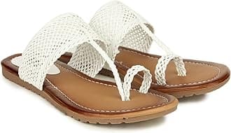 Shoetopia Women’s Kolhapuri Flats – Handwoven Bunai Sandals with Toe Loop | Ethnic Slip-On Chappals for Casual & Festive