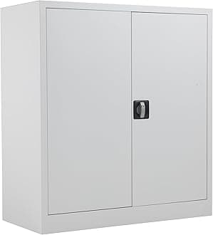 Office Hippo Steel Storage Cabinet, Lockable Cabinet, Double Door Metal Storage Cabinet With 2 Height Adjustable Shelves, Metal Cabinet With 50kg Load Capacity Per Shelf - White