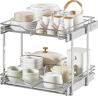 DINDON Pull Out Cabinet Organizer (22-1/2" W x 21-1/2"D), Cabinet Pull Out Shelves, 2 Tier Pull Out Drawers for Kitchen Cabinets, Wire Basket Slide Out Shelf, Pot and Pan Organizer