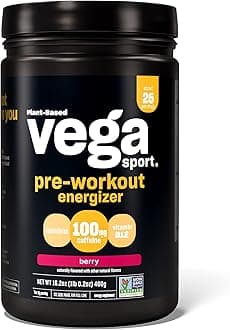 Vega Sport Pre-Workout Energizer Berry (25 Servings) Pre Workout Powder for Women and Men, Supports Energy and Focus, Electrolytes, Vegan, Keto, Gluten Free Non GMO, 1.1 lbs (Packaging May Vary)