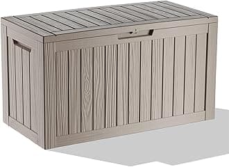 ROJIK Outdoor Storage Housing Deck Box - Waterproof Patio Furniture, Garden Tools, Cushions, Pool Accessories Storage Bench with Lockable Lid and Side Handles (Grey, 80 Gal)