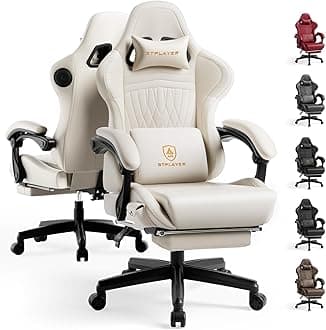 GTPLAYER ACE-PRO Music Gaming Chairs – Built-in Speakers, App Support & Bluetooth Control, Footrest & Pocket, Gamer Chair for Adults, Ivory