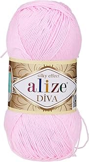 Alize Diva Silk Effect 100% Microfiber Acrylic Yarn 1 Ball skeins 100gr 383yds Color (185 - Baby Pink)