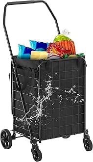 DWVO Folding Shopping Cart with Waterproof Liner, Collapsible Utility Cart with Wheels for Seniors, Portable Grocery Cart for Shopping, Laundry, Storage, and Camping