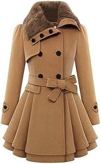 Women's Fashion Faux Fur Lapel Double-Breasted Thick Wool Trench Coat Winter Warm Jacket S-2XL