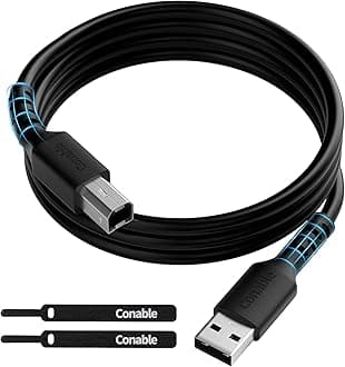 Printer Cable 2 FT, USB 2.0 USB-A to USB-B Cord, Compatible with HP, Canon, Epson, DAC, Dell, Brother, Brother, Lexmark, Xerox, Samsung, Piano, MIDI, External Hard Drive, Camera, with 2 Ties