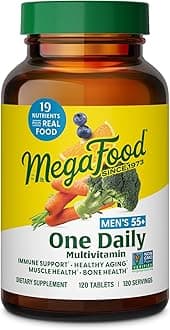 MegaFood Men's 55+ One Daily - Multivitamin for Men with B12, C and D Vitamins, and Zinc - Optimal Aging and Muscle and Bone Health - Vegetarian - Made Without 9 Food Allergens - 120 Tabs