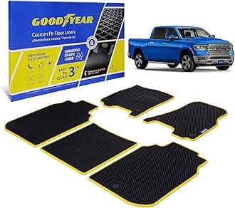 Goodyear All-Weather Car Floor Mats–Custom Fit for Dodge Ram 1500 19-26 Crew Cab,5 Pc.Set,Heavy-Duty Diamond Floor Liners for Cars,SUVs,Trucks–Ultimate Interior Car Accessories for Men&Women- GY004035