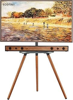 Tripod Easel TV Stand for 43"-65" LCD LED OLED Screen Adjustable Height Rotating TV Stand Portable Corner TV Floor Stand with Wooden Tray VESA 400x400mm Minimalist Black Walnut
