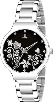 EDINARO Gorgeous Analogue Round Studded Dial Watches for Women and Ladies Watch with Stainless Steel Adjustable Bracelet Strap with Double Lock Clasp Watches for Girls