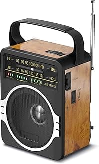 JEUJUG Portable AM FM Radio, Bluetooth 5.0 Radios 5 Watts Loud Speaker,FM Radio Built-in Rechargeable Battery/DC D*4 Cell Battery Operated & AC Power Plug in Wall Retro