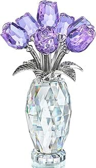 H&D Hyaline&Dora HYALINE & DORA Crystal Rose Purple Flower Figurine,Rose Gifts for Mom Wife Grandma,Glass Flower Collectible Ornament Mother's Day Thanksgiving Anniversary Birthday Gifts
