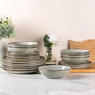 AmorArc Ceramic Dinnerware Sets,Handmade Reactive Glaze Stoneware Plates and Bowls Sets,Highly Chip and Crack Resistant | Dishwasher & Microwave Safe Dishes Set,Service for 6 (18pc)