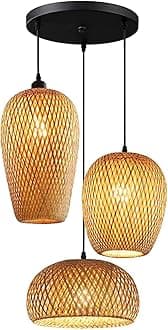 Bamboo Lantern Pendant Lamp, Retro Japanese Style Nature E27 Chandelier Hanging Light Ceiling Lighting Fixture for Living Room Bedroom Restaurant Cafe Teahouse Bar Dining Room Club