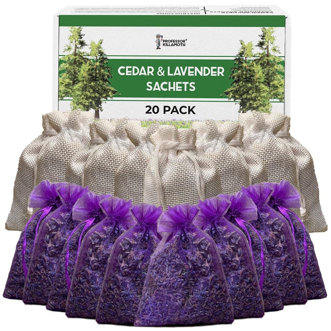Cedar Chips and Lavender Sachets (20 Pack) - Stop Clothes Damage - Cedar and Lavendar Home Fragrance Sachets for Drawers and Closets