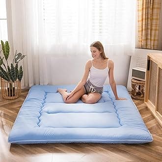 MAXYOYO Japanese Floor Futon Mattress, Thicken Sleeping Pad, Roll Up Foldable Floor Lounger Bed for Boys Girls Dormitory, Dusty Blue, Twin Size