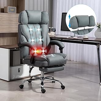 Massage Office Chair with Heat and 8 Vibration Points Big and Tall Executive Office Chair with Adjustable Headrest, Extra Wide Seat, Footrest, Padded Armrests, Reclining High Backrest