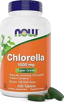Now Chlorella Tablets,1000mg, 200 Tabs - Premium, Non-GMO Microalgae - Green Superfood Supplement
