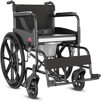 Easycare Commode Wheelchair for Old People and Patient, Suitable for Indoor & Travel-Friendly with Adjustable & Comfort Seat Belt with Footrests, Wheel Chair for Toilet (Commode Wheelchair)