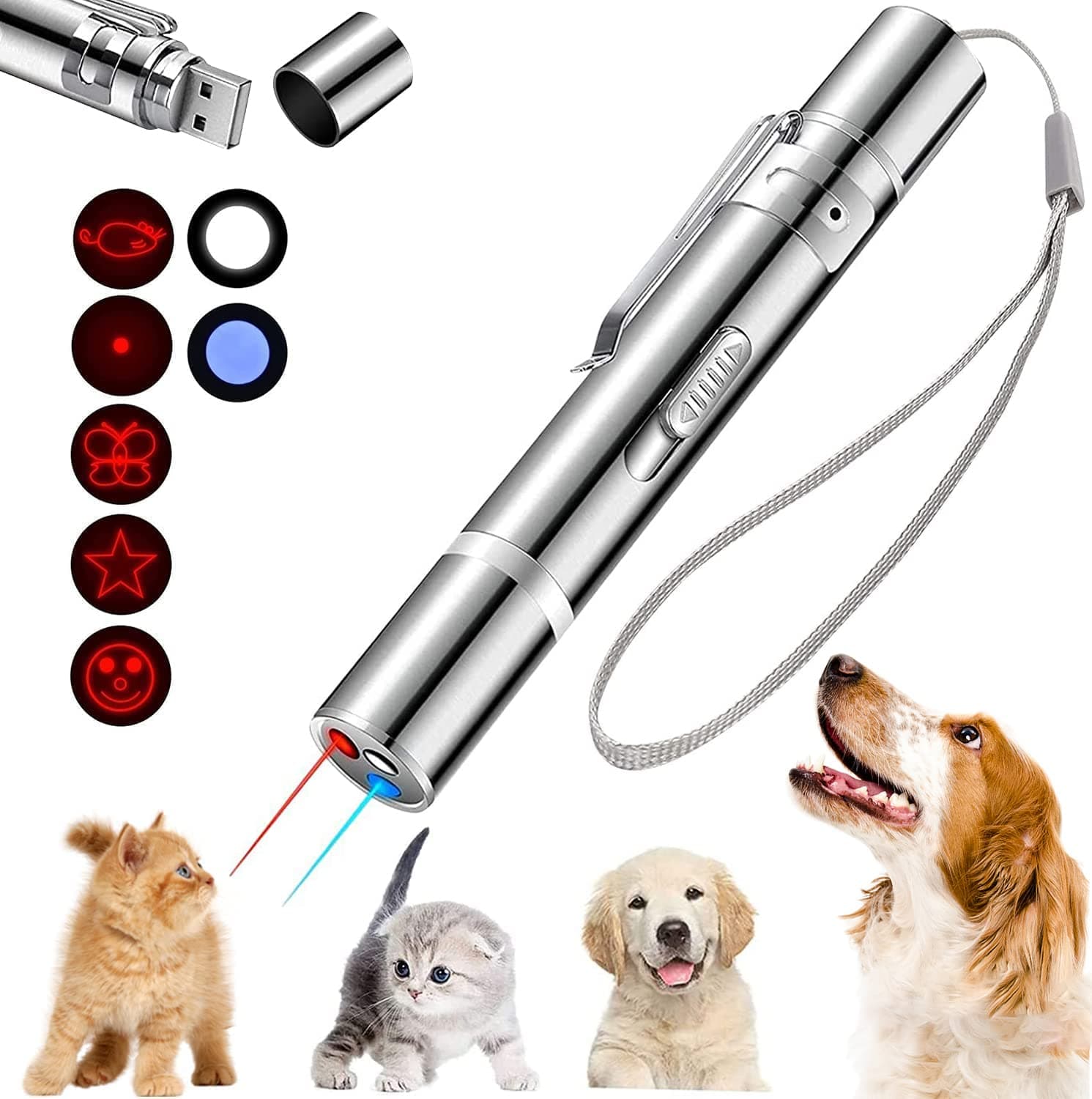 Laser Pointer,Cat Laser Pointer Red LED Light Pointer Cat Toys for Indoor Cats Dogs, Long Range 3 Modes Lazer Projection Playpen ,USB Recharge Pointer
