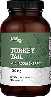 Earth Harmony Organic Turkey Tail Mushroom Capsules (1000mg Pure Extract) - Superfood Mushroom Supplement Helps Support Brain Health - Premium Powder Extract - 120 Capsules (2-Month Supply)